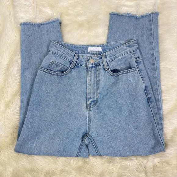 OAK+FORT High Rise Ripped Distressed Mom Baggy Raw Hem‎ Cropped Jeans Size 25 Blue - Image 7