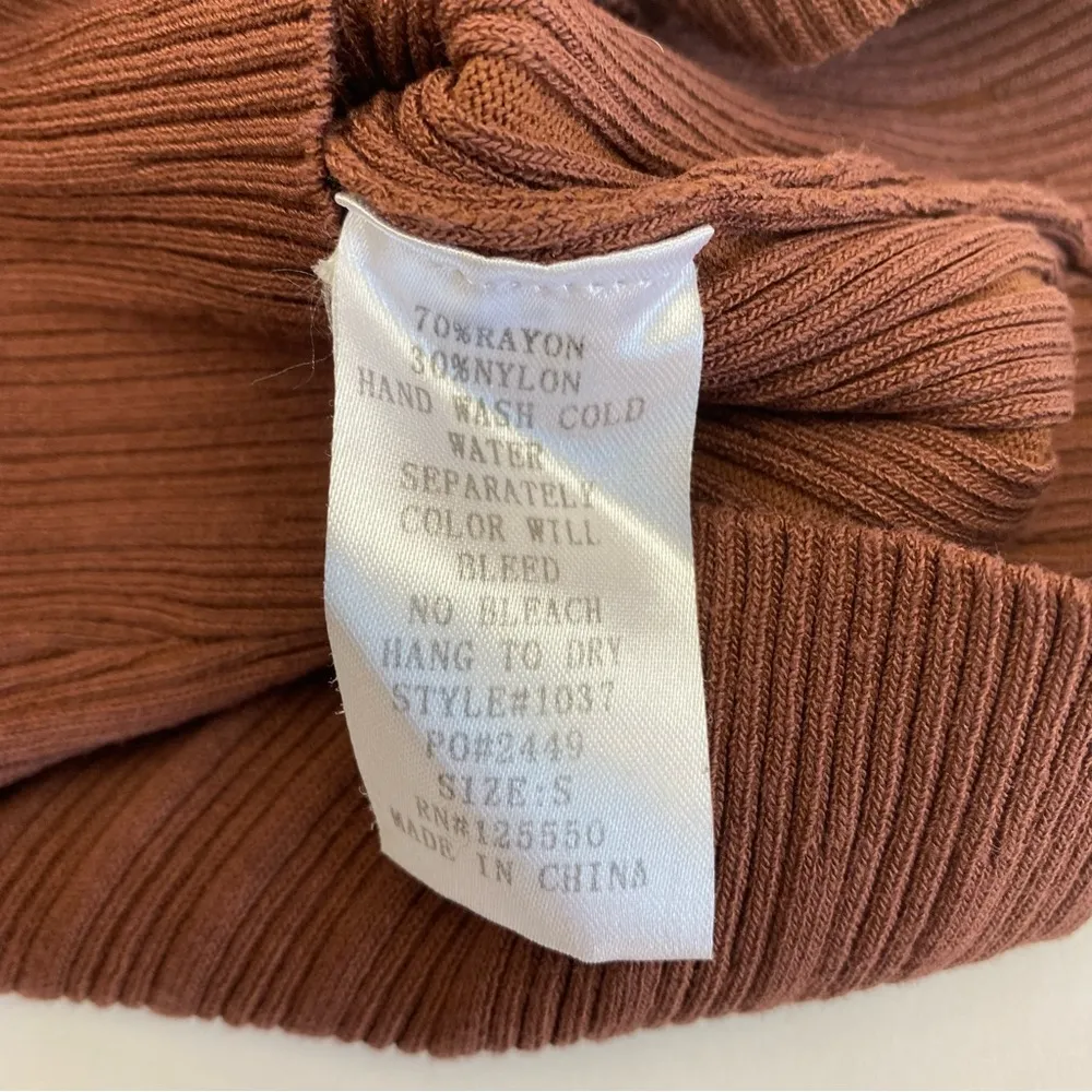 Naked Wardrobe Long Sleeve Mock Neck Ribbed Bodycon Mini Dress: Rust Brown - Image 8