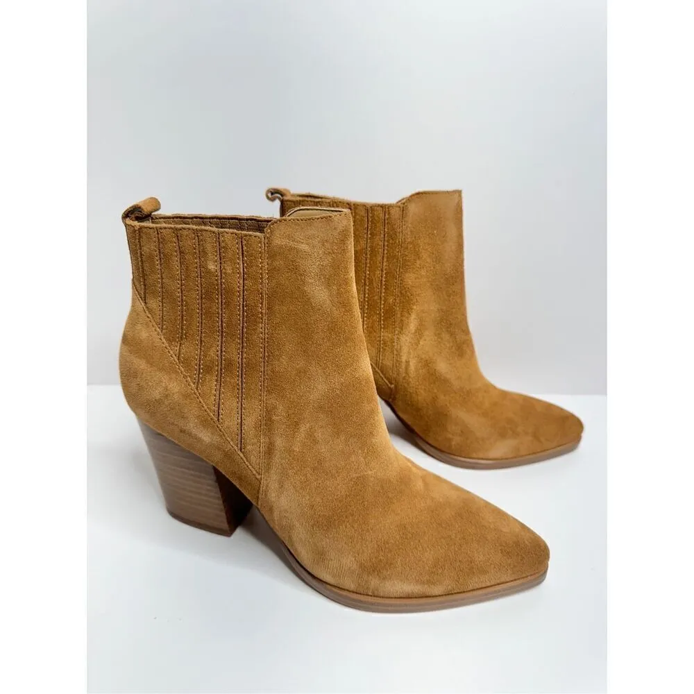 Marc Fisher Ankle Boots Womens Size 6.5 Tan Block Heel Suede Leather Booties New - Image 2
