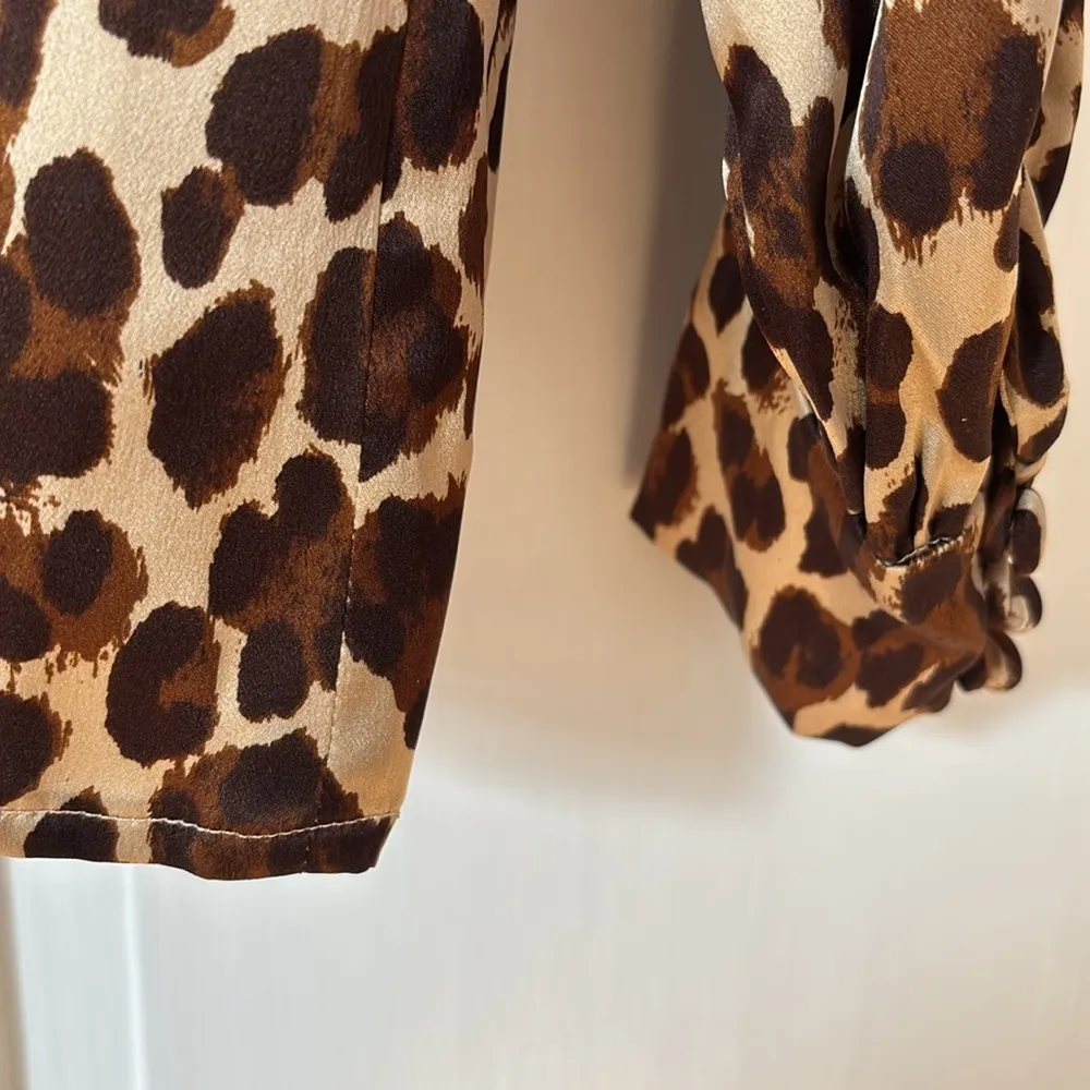 Gloria Sachs Animal Print Mock Neck Blouse Vintage Union Made in USA Top Size 10 Tan - Image 12