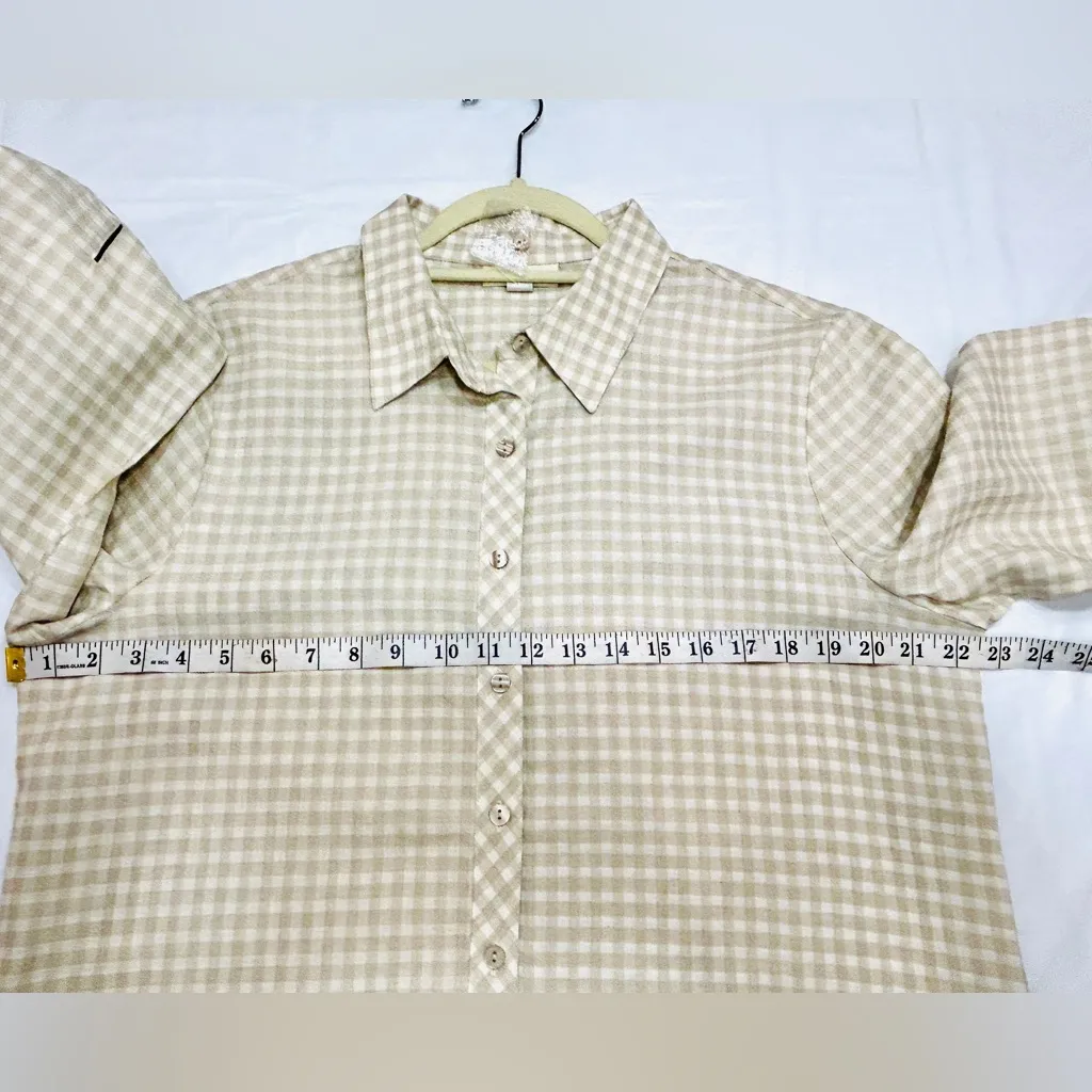 Appleseeds beige gingham button front tunic top long sleeve lightweight Large Tan - Image 5