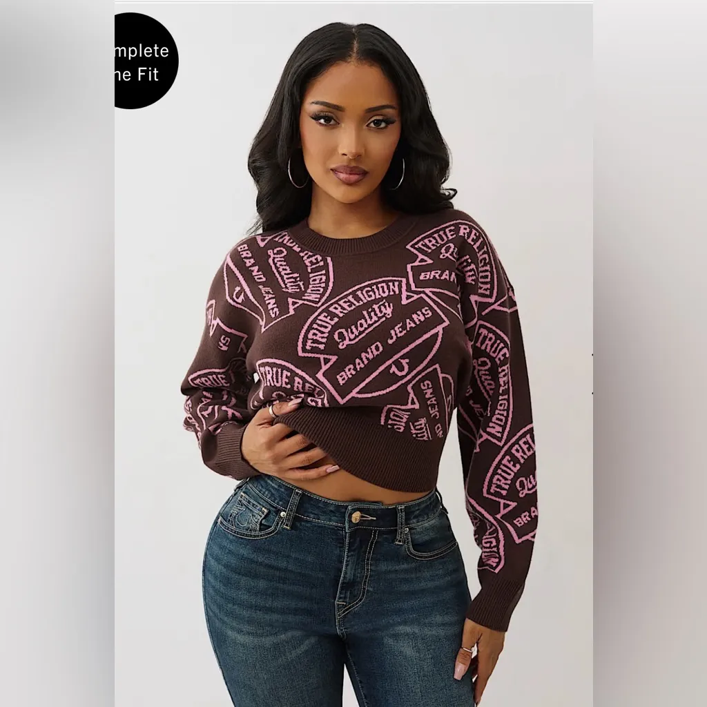 NWT True Religion women’s Monogram Jacquard Sweater sz L - Image 6