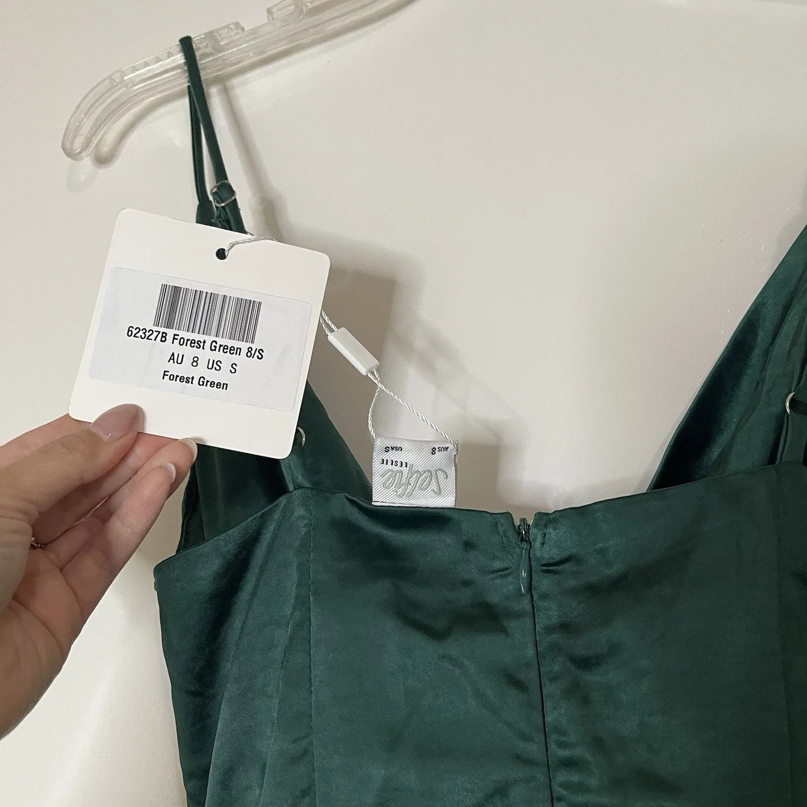 NEW! Selfie Leslie Bebe Satin Cowl Neck Wrap belted mini Dress Forest Green Smal - Image 7