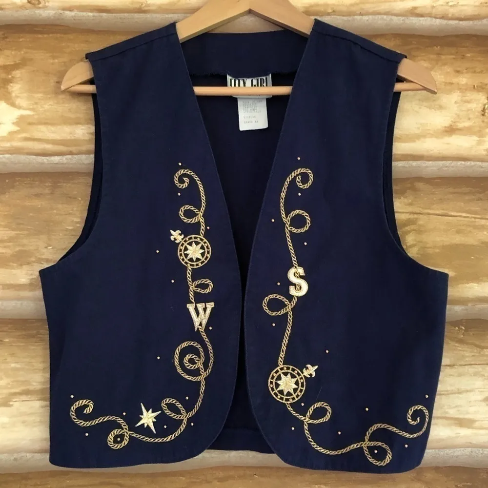 Vintage City Girl Sport embroidered metallic gold western vest size 10 - Image 2