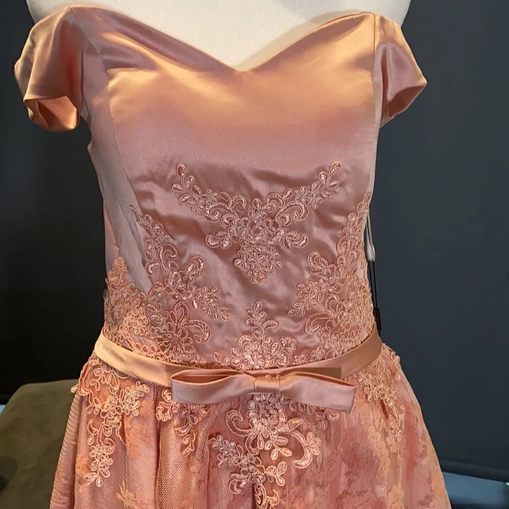 Women’s Dusty Pink Off The Shoulder Short Prom Party Dress CorsetBack Size 4 NWT - Image 2