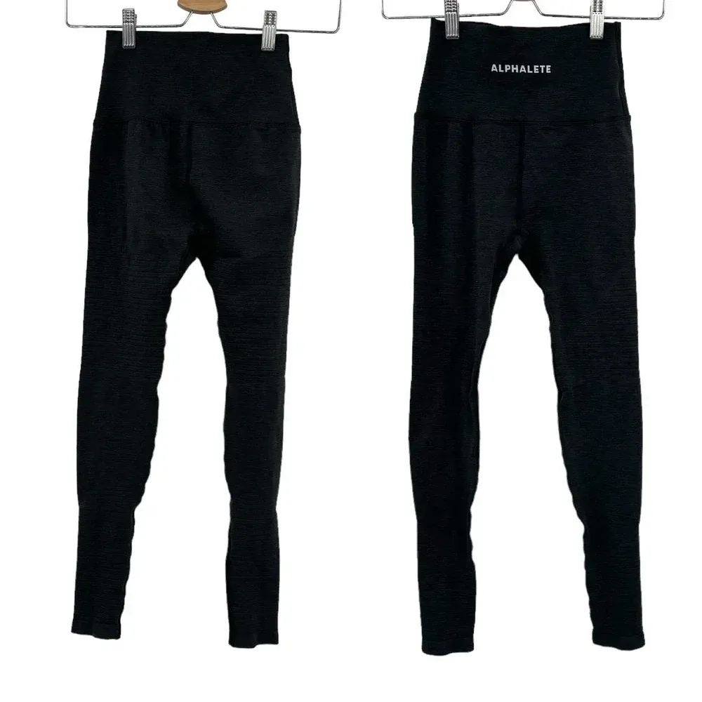 Alphalete Revival Moto Leggings Seamless Knit Stretch Gray Black‎ Size Small - Image 2