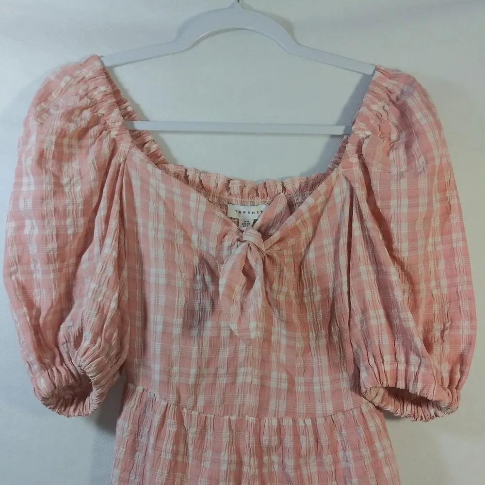 Topshop Pink Gingham Puff Sleeve Shorts Romper Size 4 - Image 4