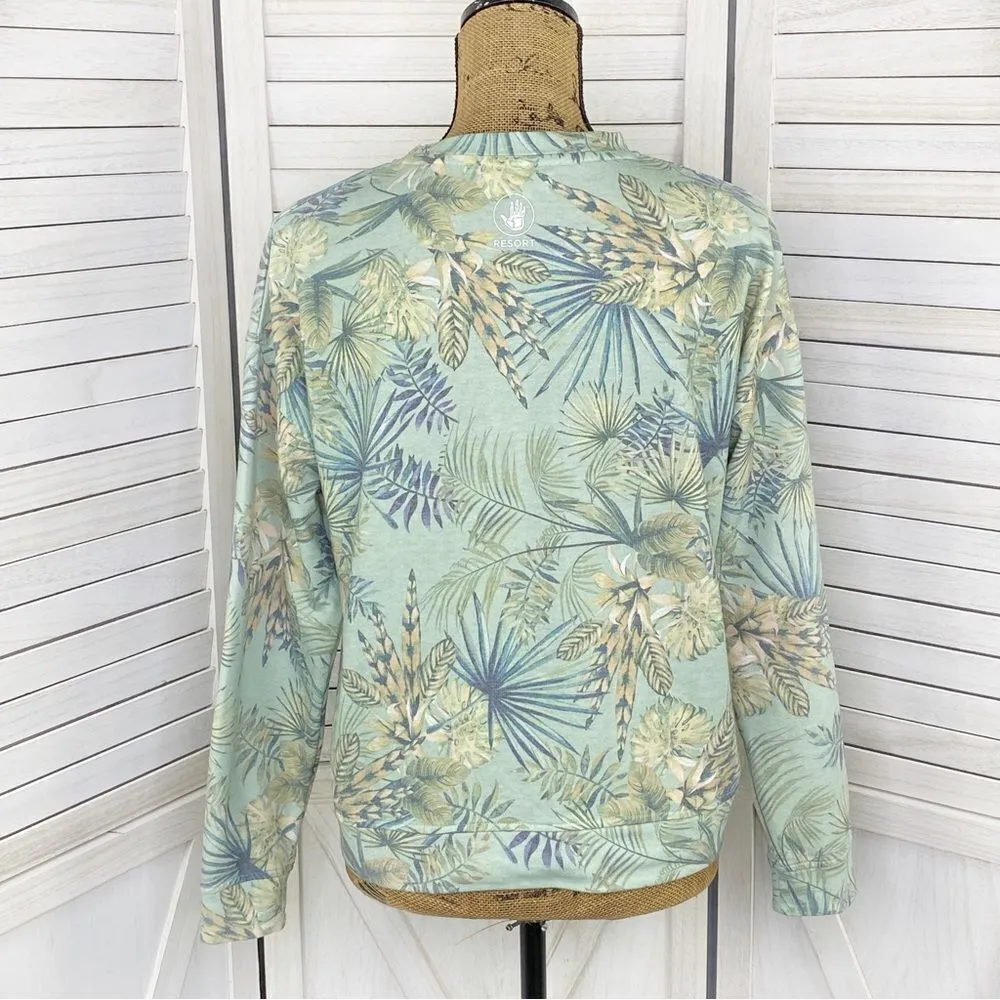 Body Glove Let’s Get Salty Tropical Print‎ Shirt Green Small Crop Sweatshirt - Image 4