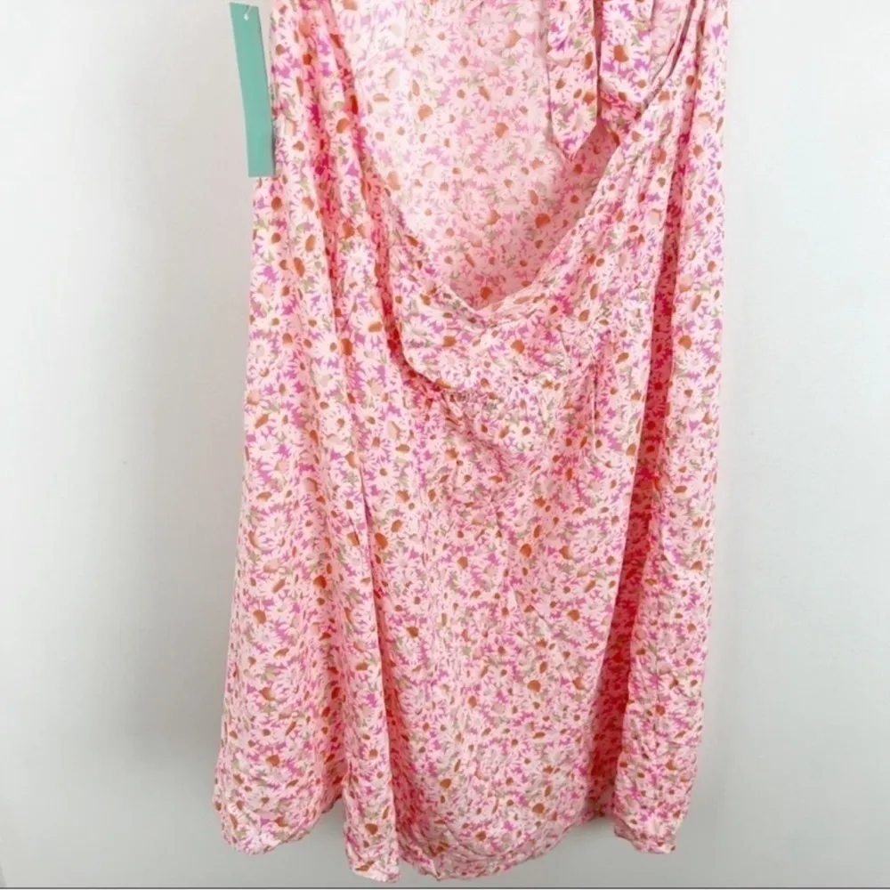 Abound Floral V-neck Halter Neck Skater Mini Dress Size 1X NEW Pink/White - Image 7