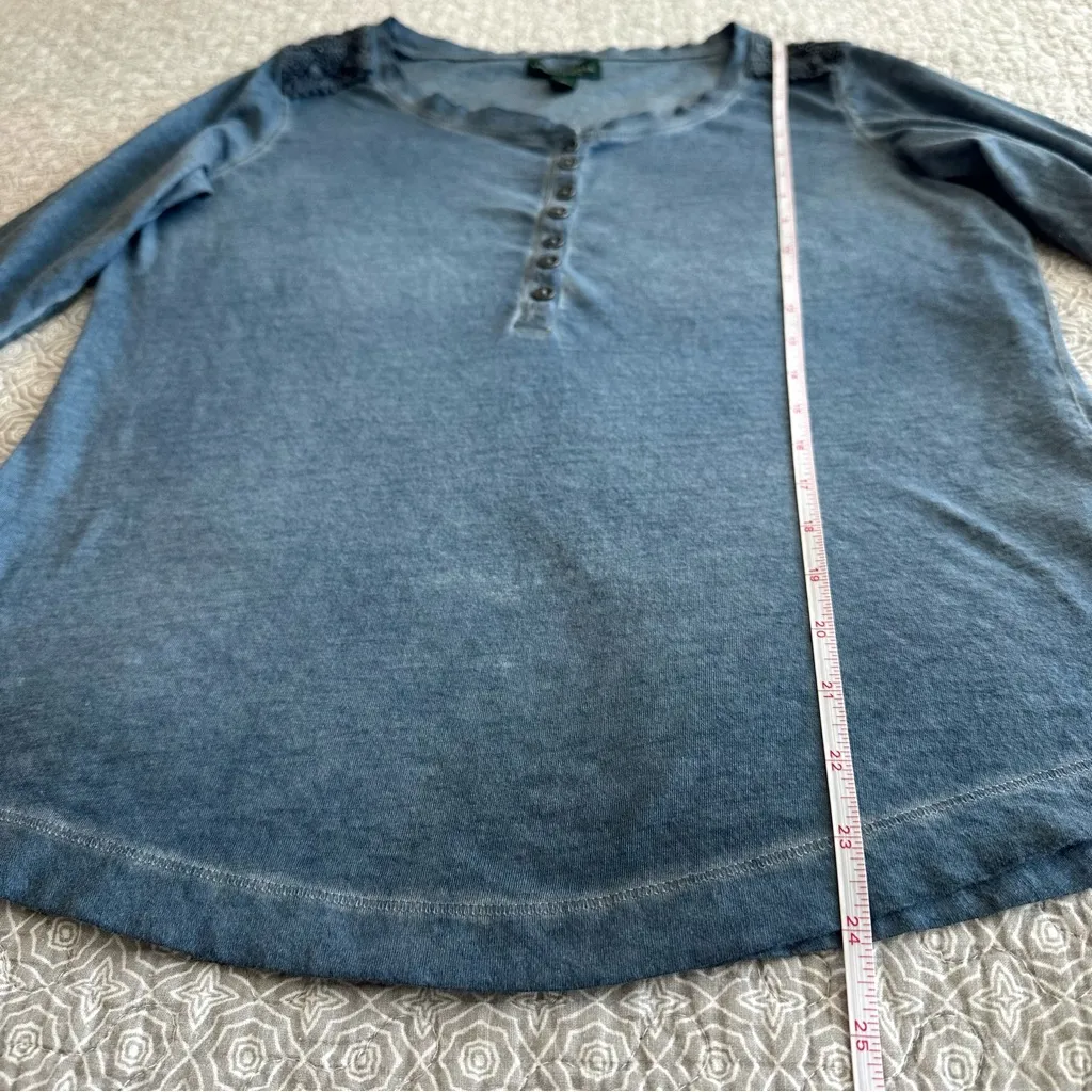 LRL Ralph Lauren Jeans Co. Blue 3/4 Sleeve Cotton Henley Boho Embroidered Size M - Image 8