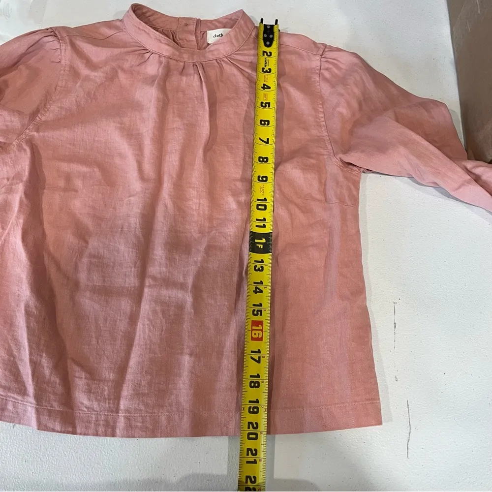 Cloth & Stone Linen Blend Top Pink High Neck Career Popover Long Sleeve - Image 7