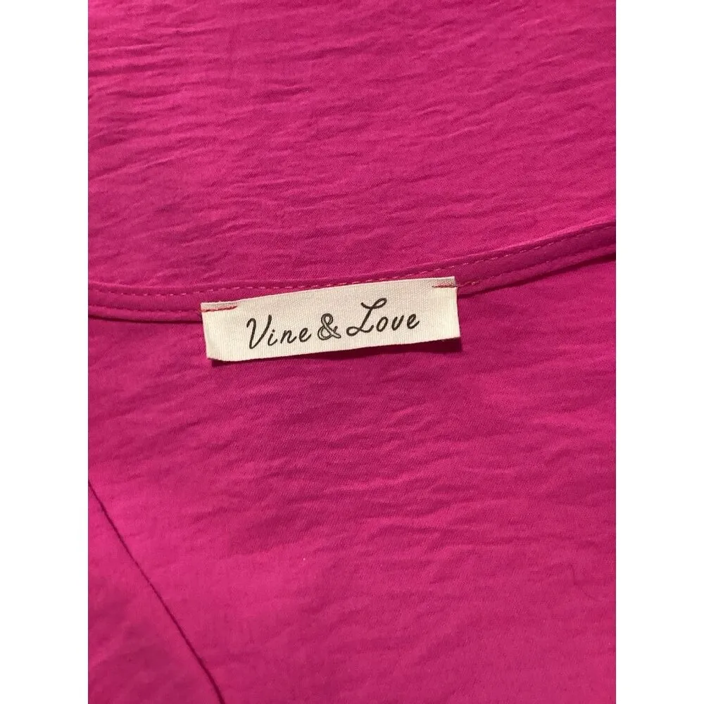VINE & LOVE Hot Pink Wrap Short Sleeve V-Neck Top Vacation Work Size Small - Image 6
