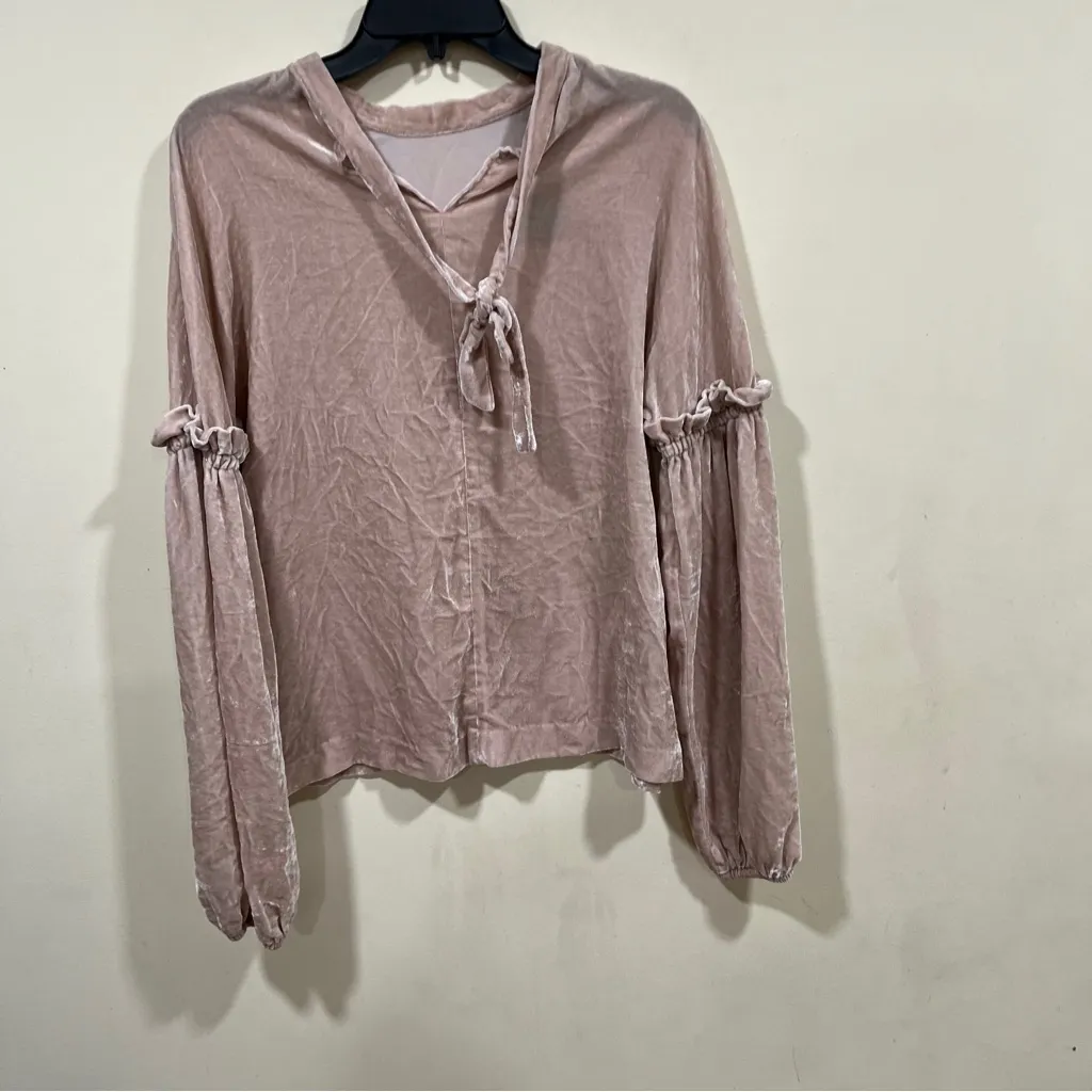 PINKO CASSIOPEA 1B12U3 Long Sleeve Velvet Blouse Bishop Tie Neck Rose Pink M Size M - Image 6
