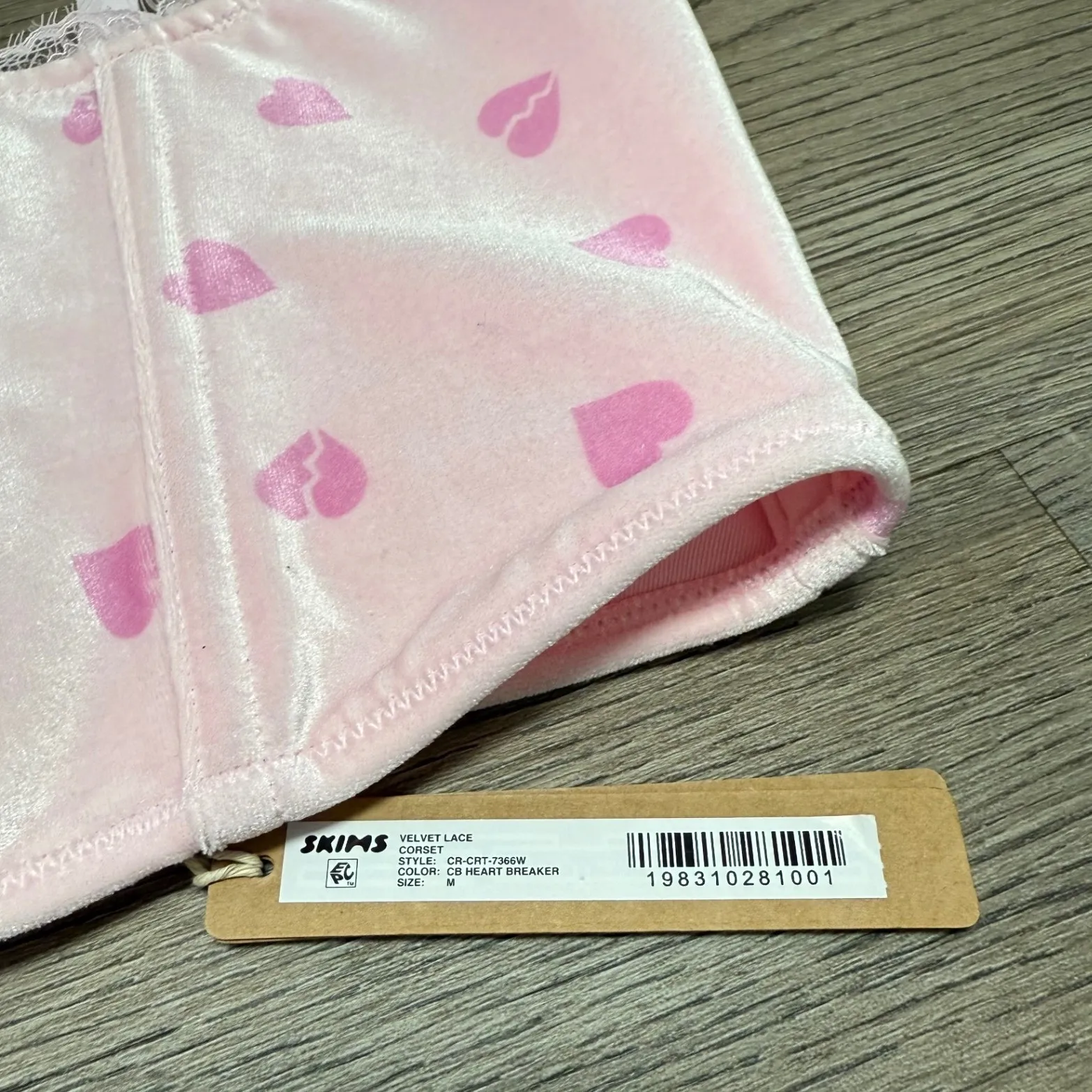 SKIMS Velvet Lace Cropped Corset Top Cherry Blossom Heart Breaker NWT Medium - Image 8