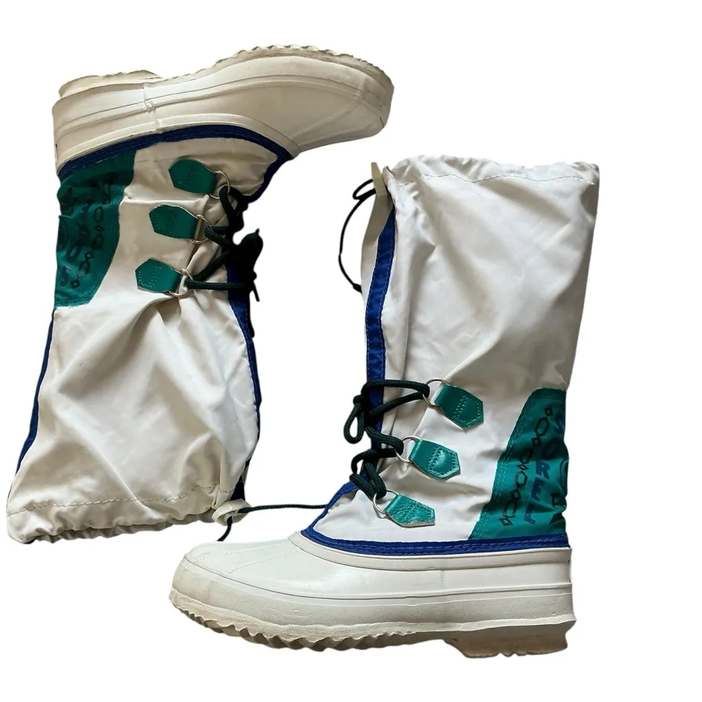 Vintage Sorel snowlion barn snow boots white purple teal nylon liner tall boot 7 - Image 6