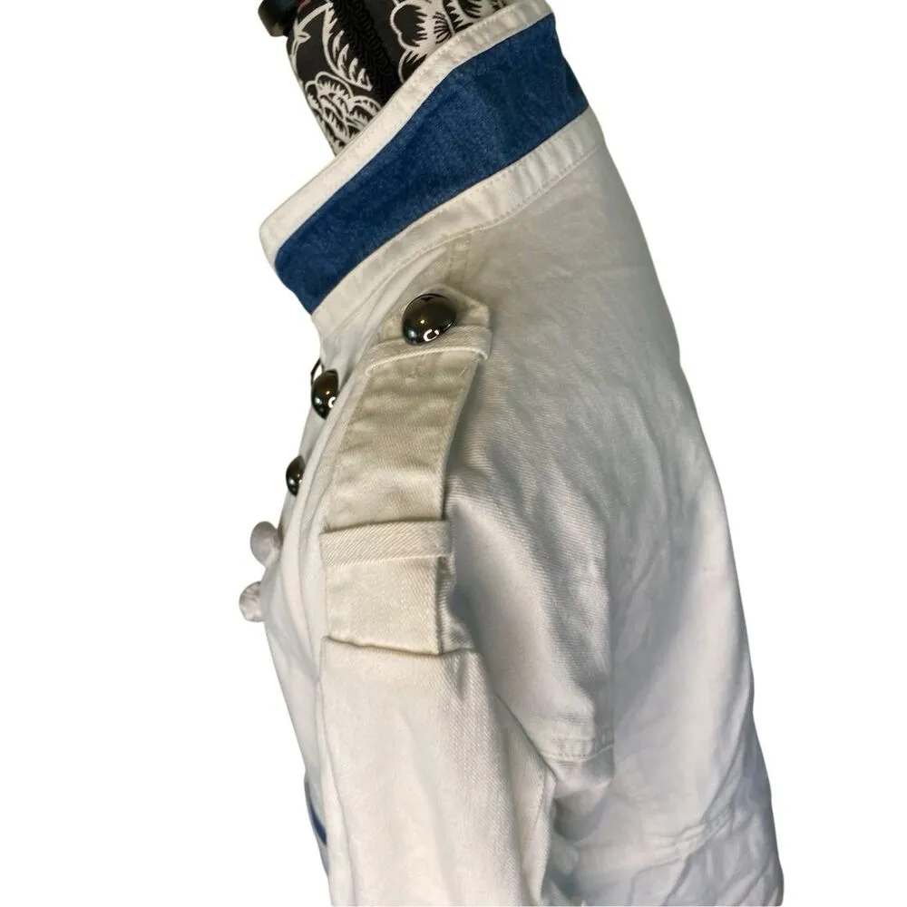 Nwt Montanaco Full Zip White Denim Jean Jacket Double Breasted With Defects Size L - Image 7