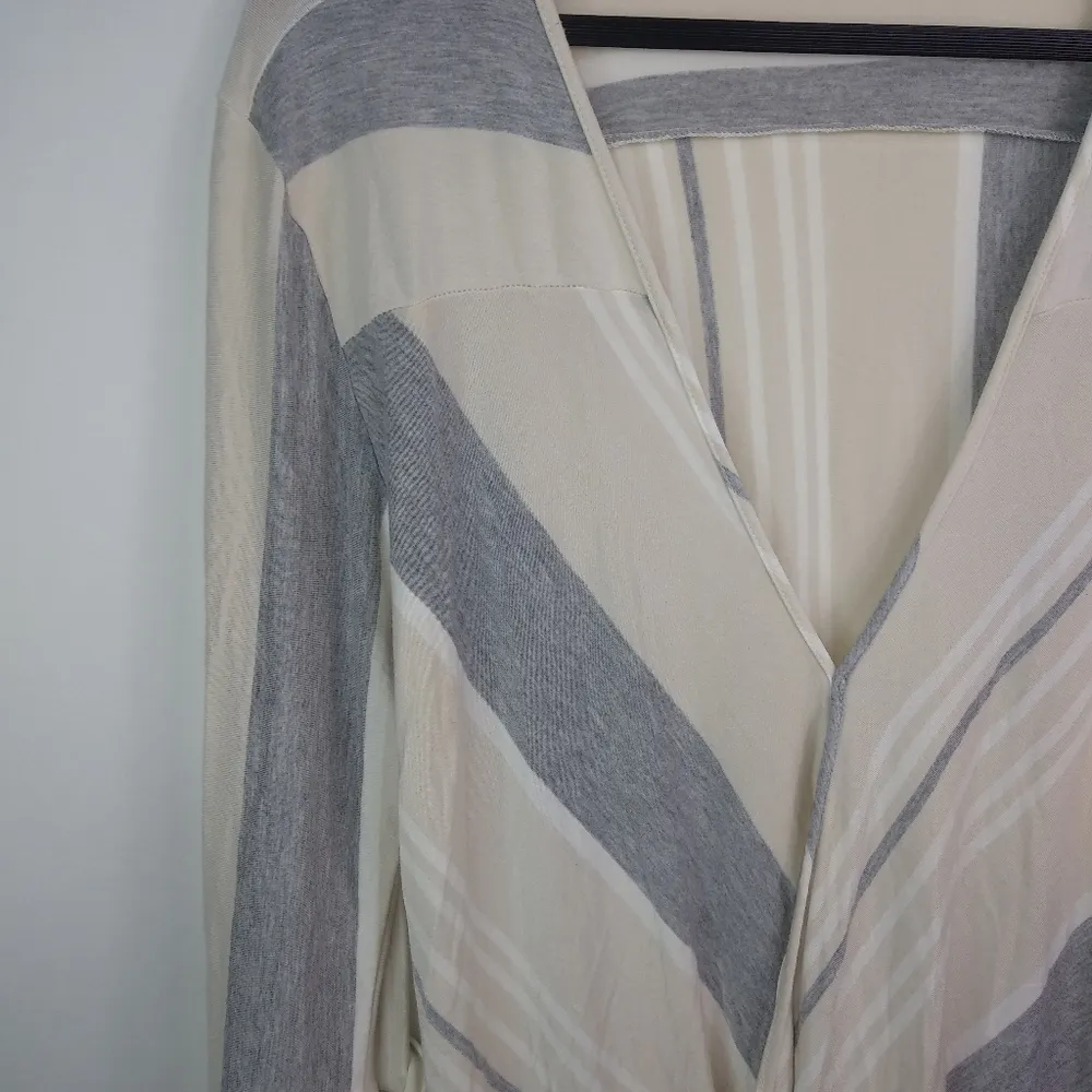 Kim Cami 1X Gray Beige Stripe Cross Over Top Plus - Image 3