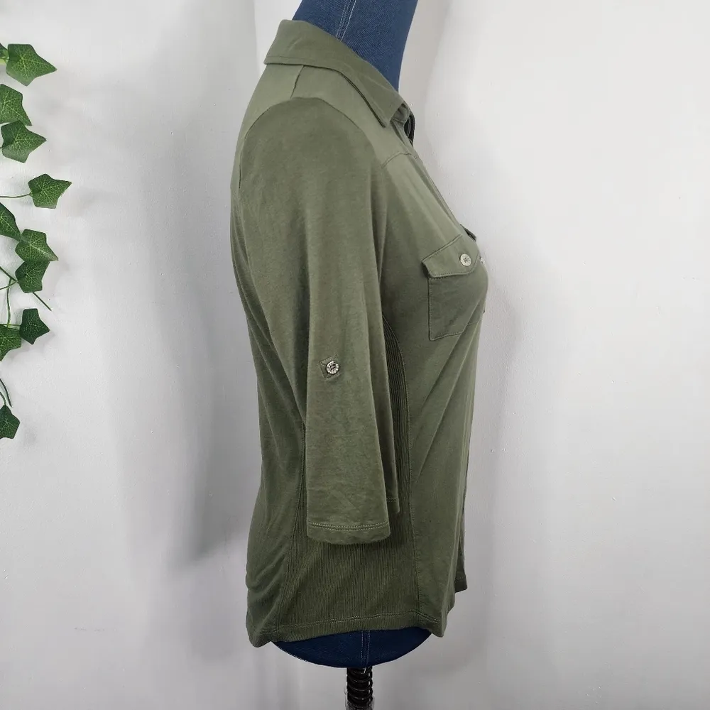 Guess Olive Green Knit Button Down Shirt - Image 4
