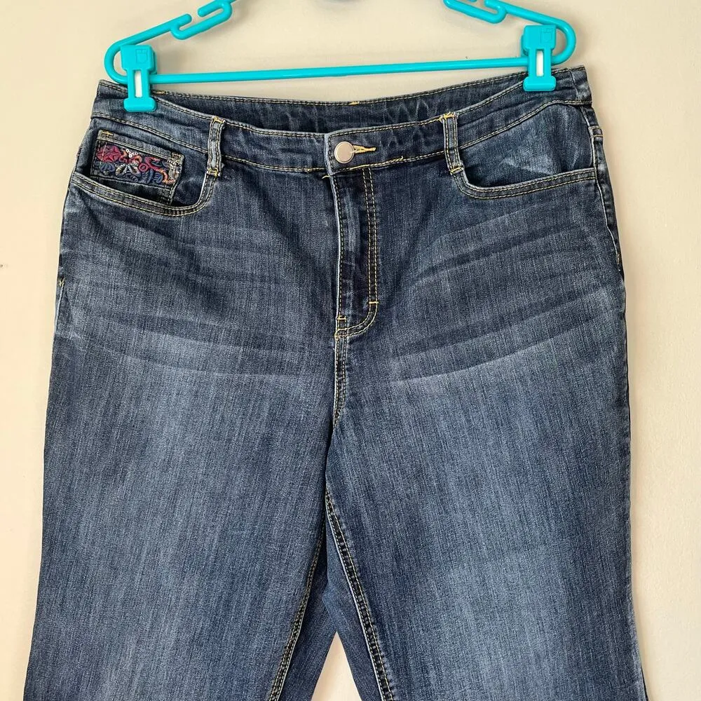 Christopher & Banks Dark Wash Bootcut Jean with Embroidered Pockets Size 14 - Image 6