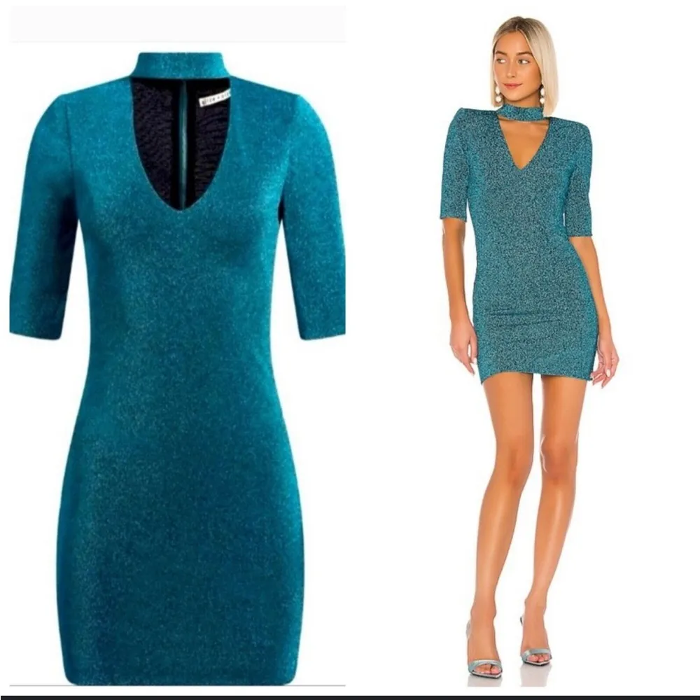 Alice + Olivia Inka Metallic Strong Shoulder V-Neck
Mini Dress w/ Collar- Size 2 - Image 2