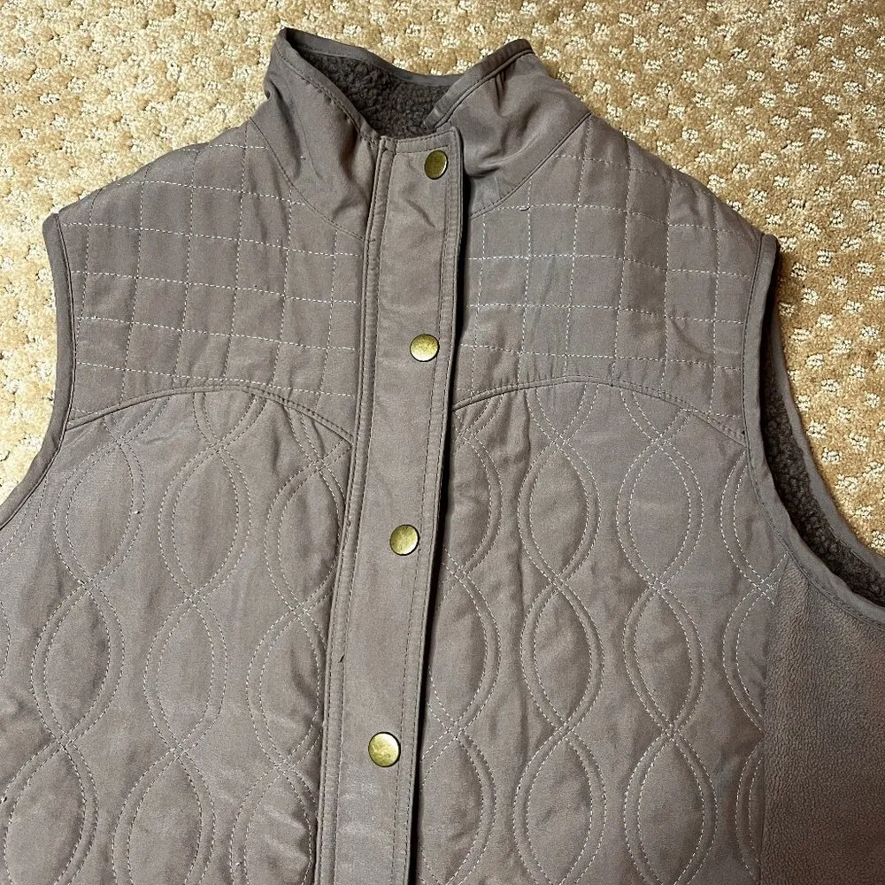 Columbia Fleece Brown Quilted Vest SZ M Lined Warm Hiking Fall Spring Camping - Image 3