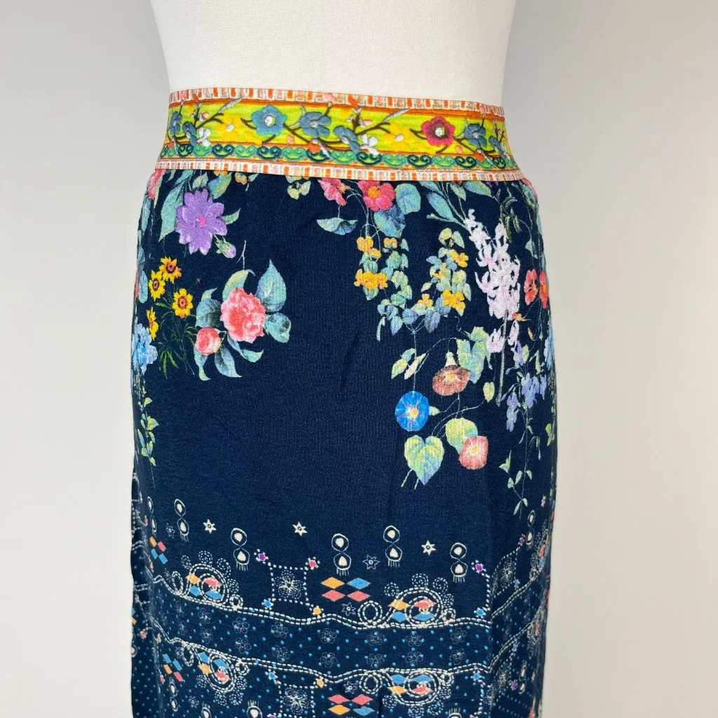 NWOT Johnny Was Blue Floral Elastic Waist Maxi Skirt Size S Pull-On - Image 6