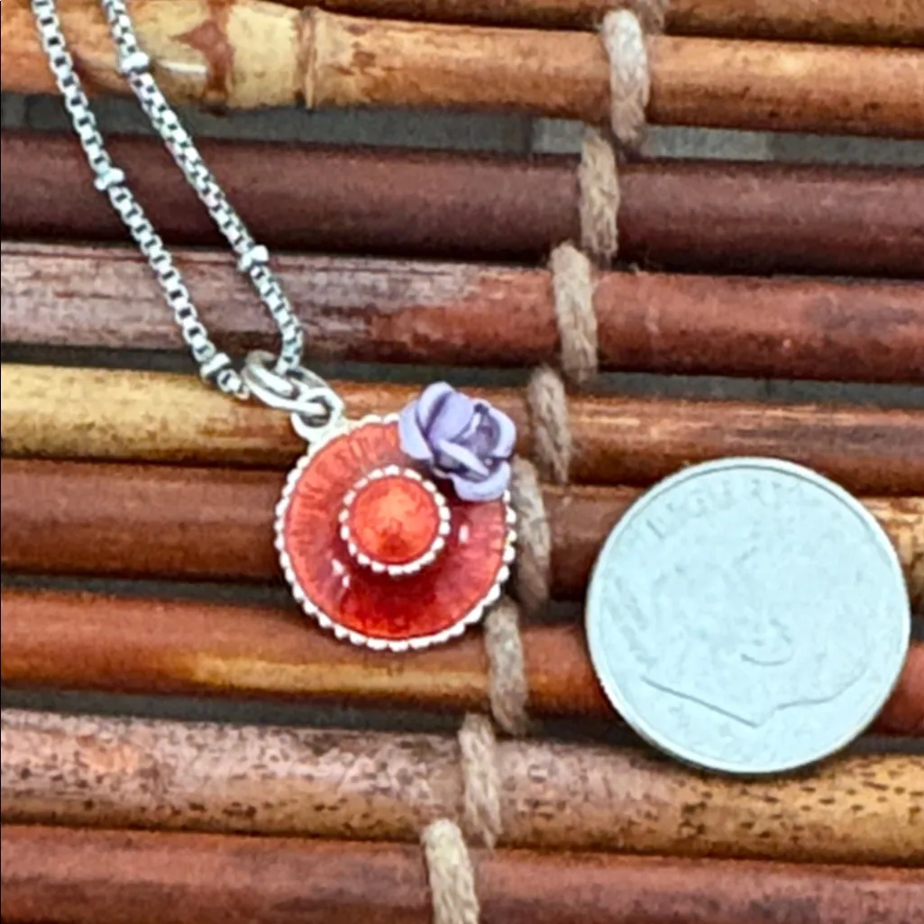 Lia Sophia Silver Necklace with Red Hat & Rose Pendant 16”-19” - Image 5