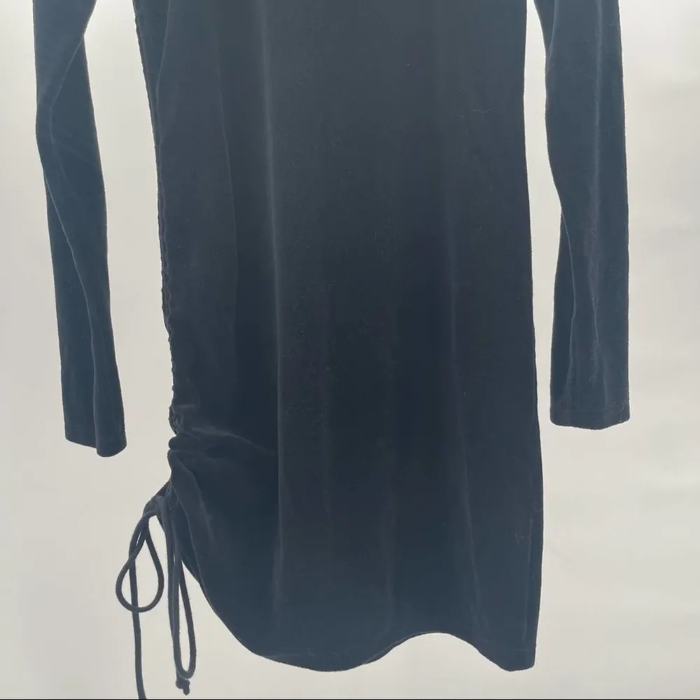 PAM & GELA Shirred Mini Dress Black Terry Velour Adjustable Ruching Size Large - Image 7