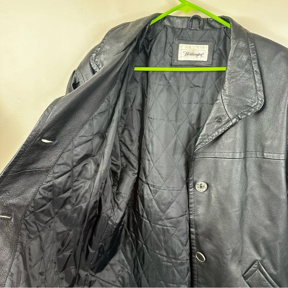 Vintage Worthington Leather Jacket Womens Large? Black Button Front Mid Length - Image 9
