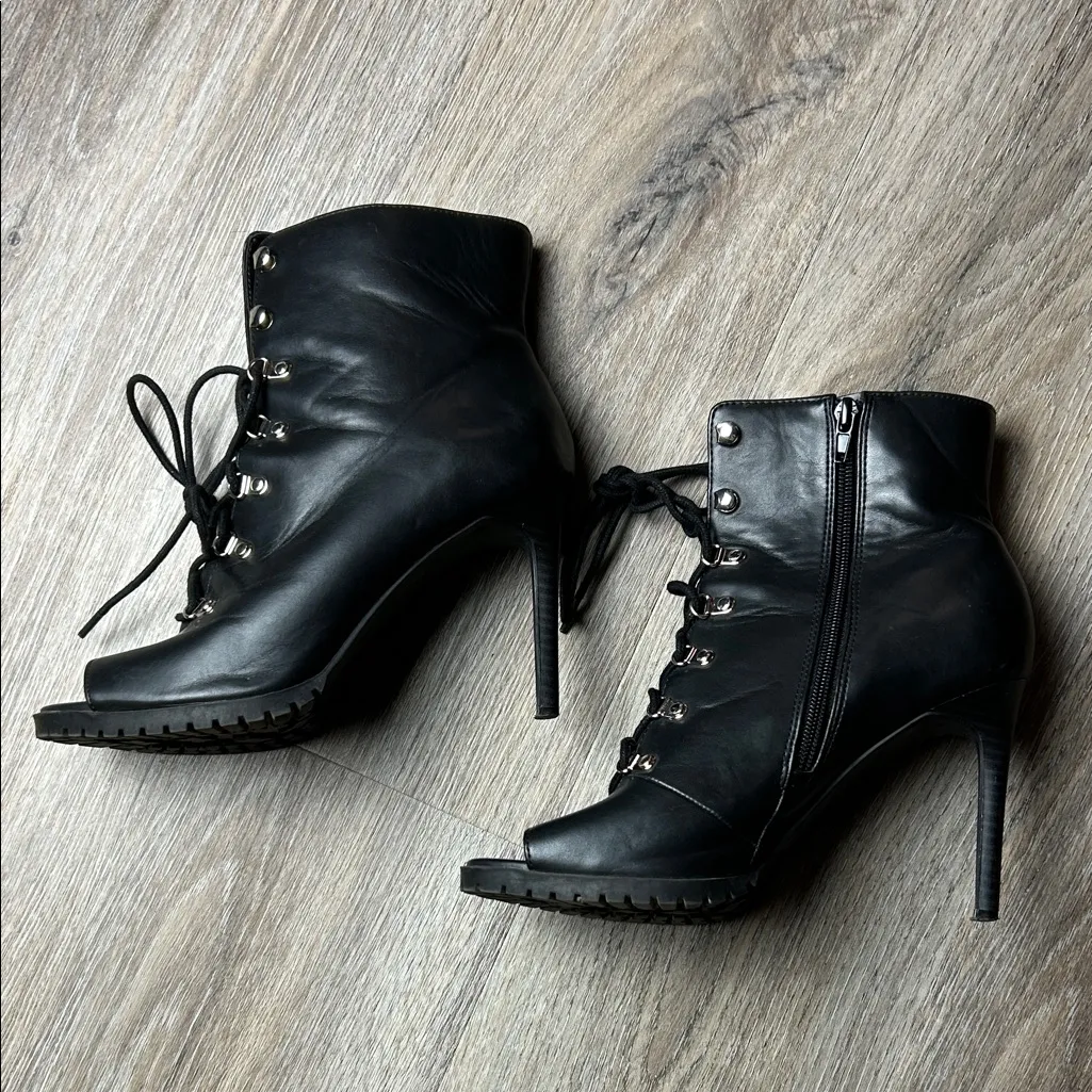 I.N.C Florita Lace Up/Zipper Black High Heel Ankle Boots Size 8.5 - Image 3