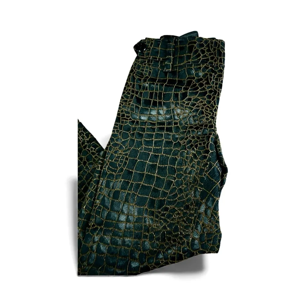 Carlisle Croc Embossed Velvet Textured Straight Leg Pants Brown Black Size 4 - Image 2