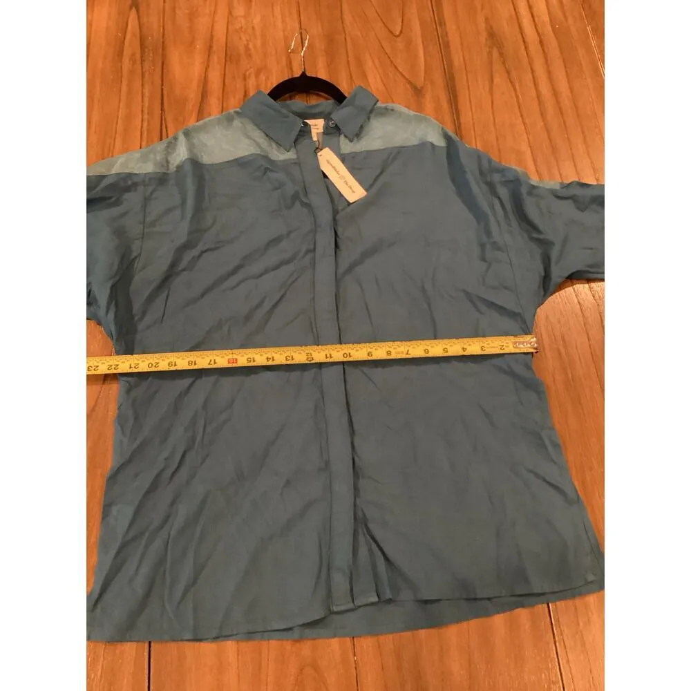 The Drop Blue Sapphire Shirt Long Sleeve Organza Yoke button up oversized blouse - Image 3