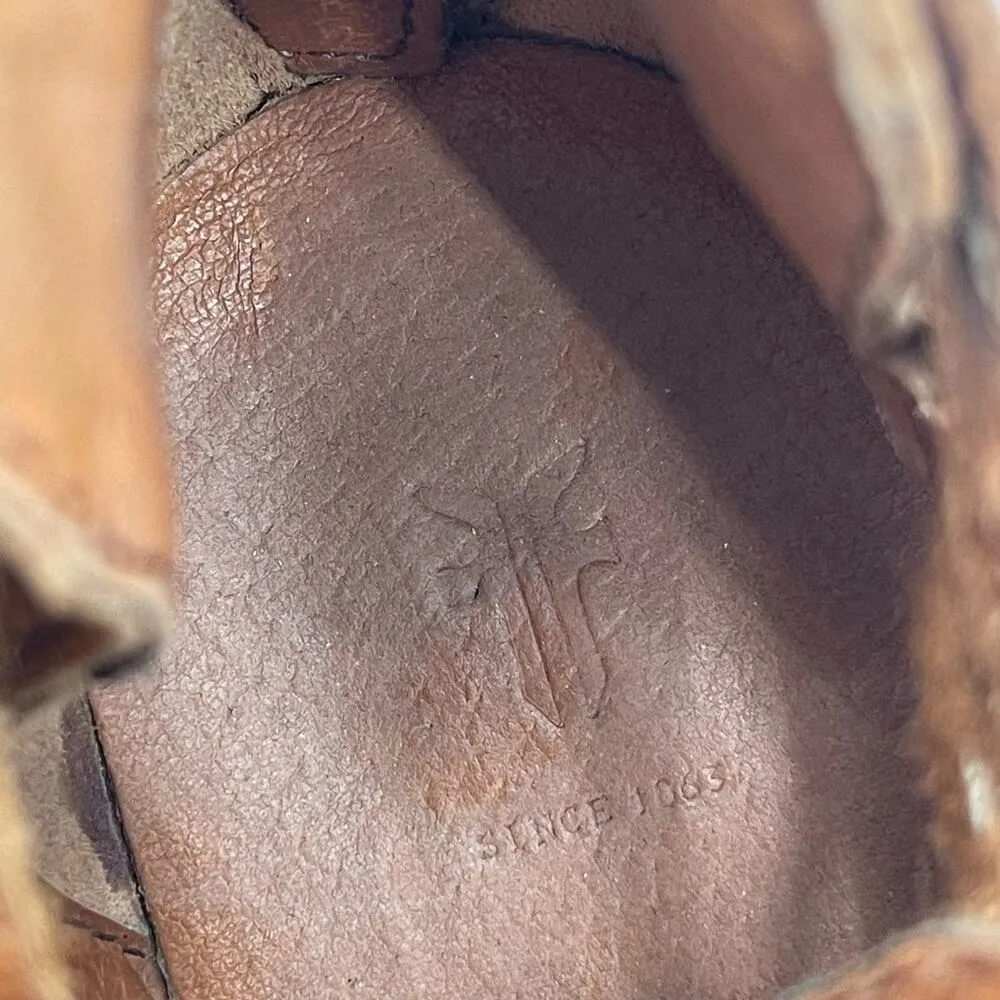 FRYE Boots Size 7.5 Naomi Pickstitch Brown Block Heeled Leather Bootie Zipper - Image 10