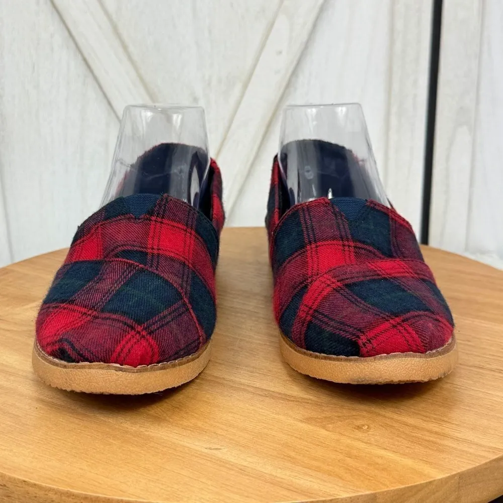 Toms Tartan‎ Plaid Flannel Alpargata Slip On Flats Shoes Red Blue 9 - Image 4