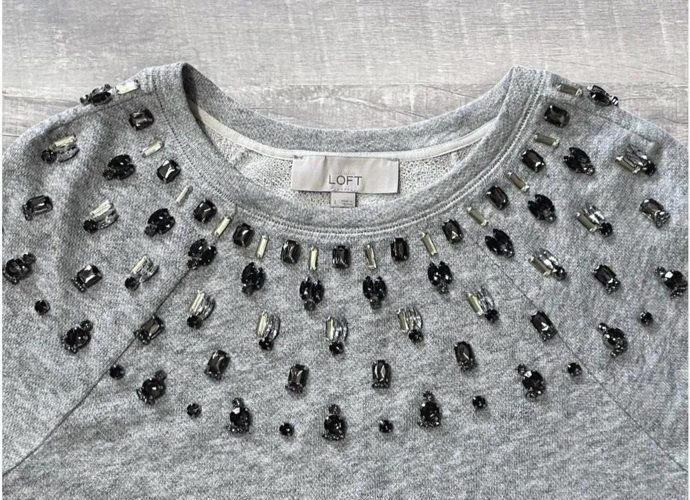 LOFT Bejeweled Pullover Bejeweled Sweatshirt Women S Round Neck Bling Black Gold - Image 5