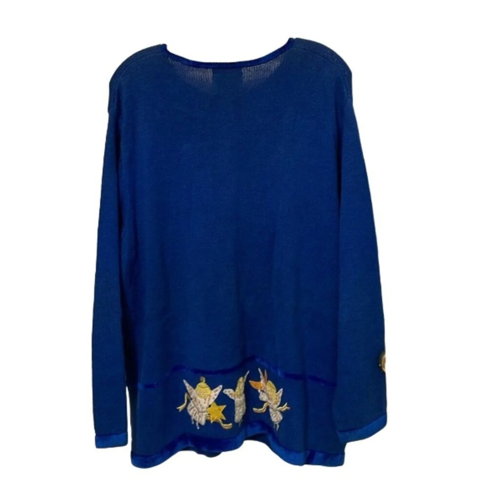 The Quacker Factory Vintage Blue Knit Angel Cardigan Sweater Womens 1X Holiday - Image 4