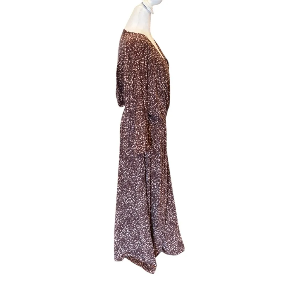 Garnet Hill Faux Wrap Maxi Dress Brown Stretch Tencel Jersey V Neck Womens Large - Image 3