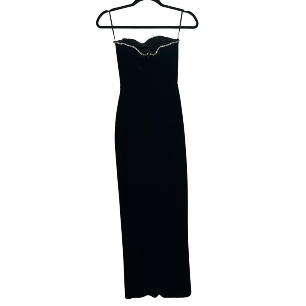 Khanum’s Karyln Strapless Black Velvet Maxi Gown With Diamanté Detail - Image 7