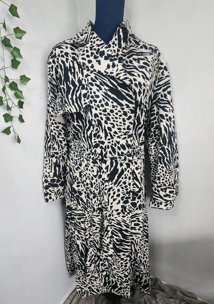 Sergio Hudson Black White Animal Print Strong Shoulder Trench Coat Jacket 3X - Image 2