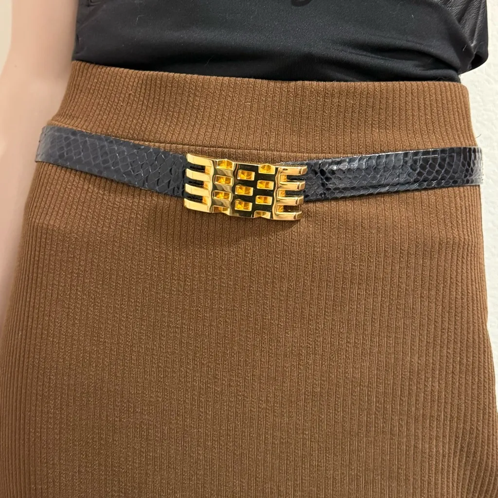 Vintage 80s ABBI Creation Black Genuine Snake Leather Gold Buckle Belt Size 32 - Image 15