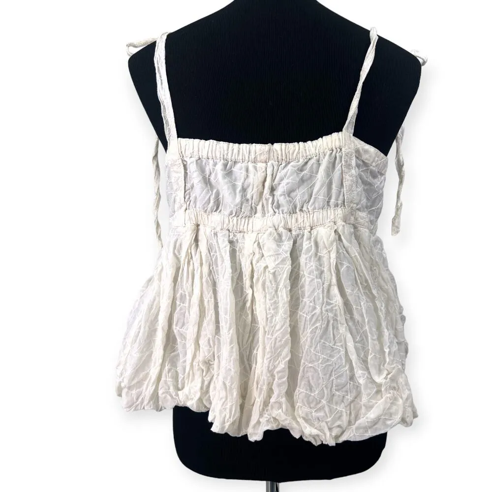 REBECCA TAYLOR |XL |Snow Allegra Camisole Top Embroidered Bubble Hem Sleeveless - Image 5