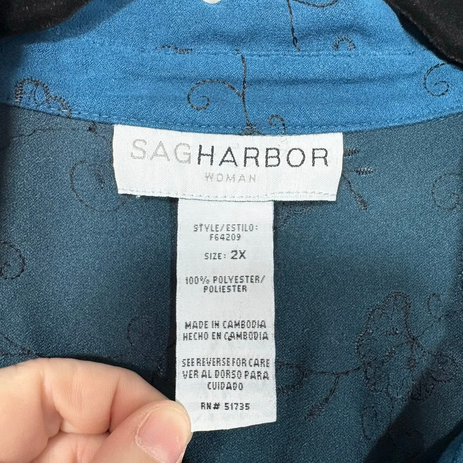 Sag Harbor Blue Embroidered Faux Suede Shacket Top - Size 2X - Women's Plus Size - Image 5