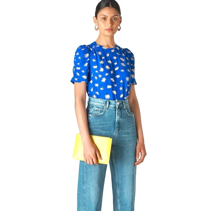 Gorgeous Whistles Blue Floral Print Daisy Blue Shell Top - Image 3