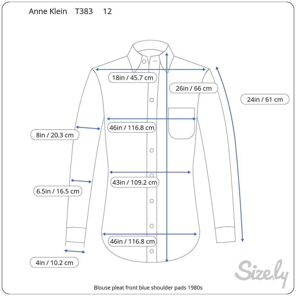 Blouse pleat front blue shoulder pads 1980s Size 12 - Image 2