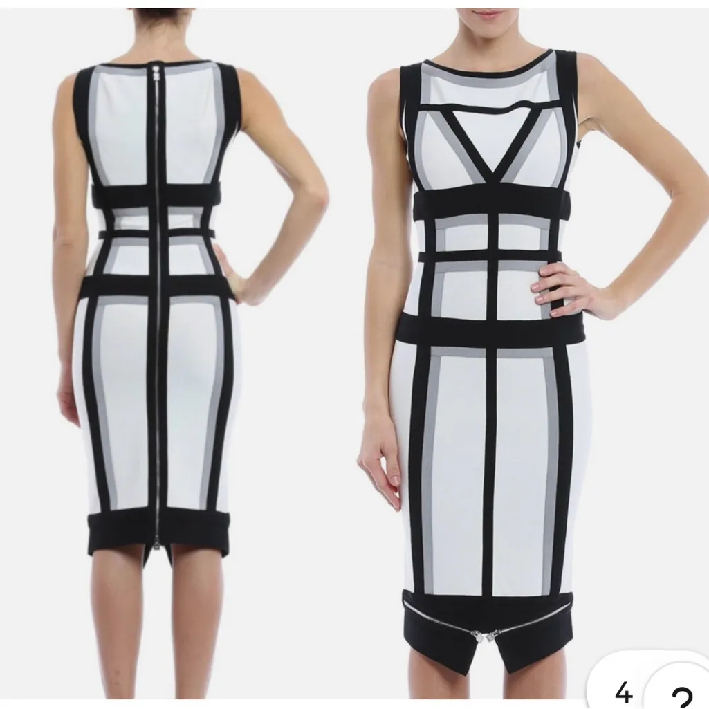 Herve Leger Andreja wiggle bandage color block zippered bodycon dress, small - Image 5
