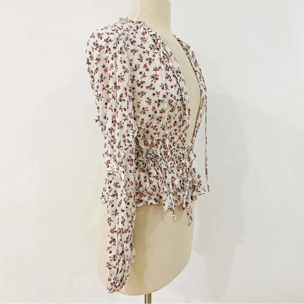 Blue Life Planet Blue Ruffle Tie Front Crop Top - Image 5