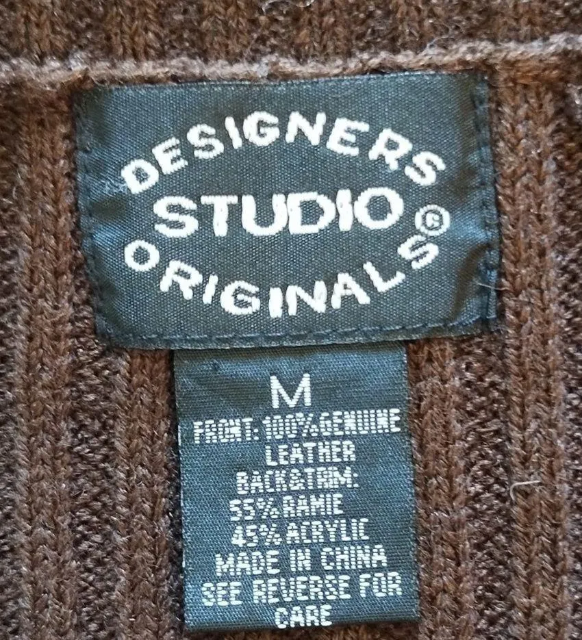 Designer Studio Original VINTAGE Brown leather and knit patchwork vest M Size M - Image 8