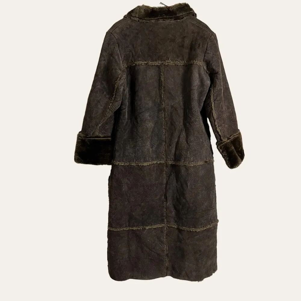 Vintage Newport News Suede Leather Faux Fur Lined Long Coat Size L - Image 8