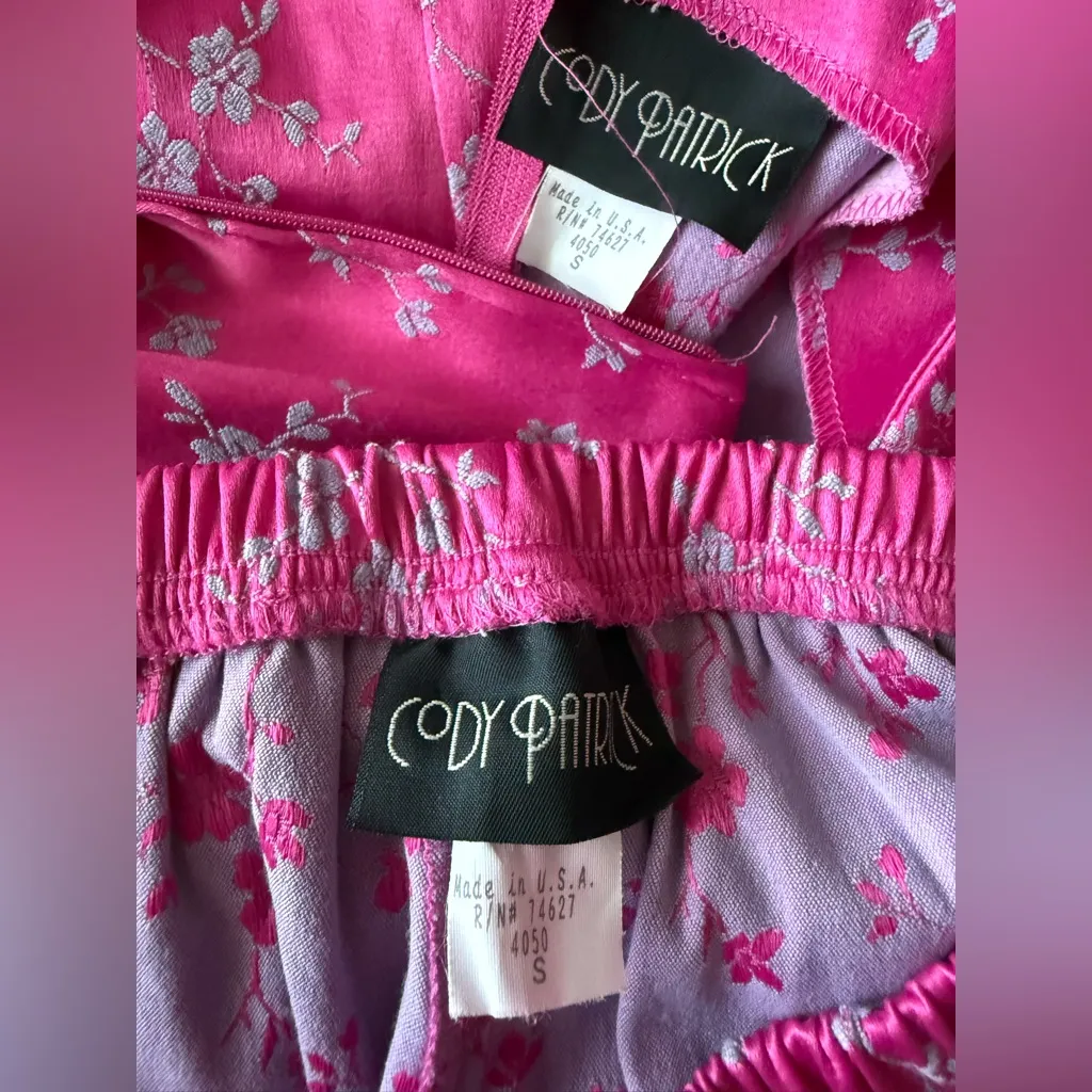 Vintage Cody Patrick Pink Floral Satin Sleeveless Top & Pant Set, Size Small - Image 5