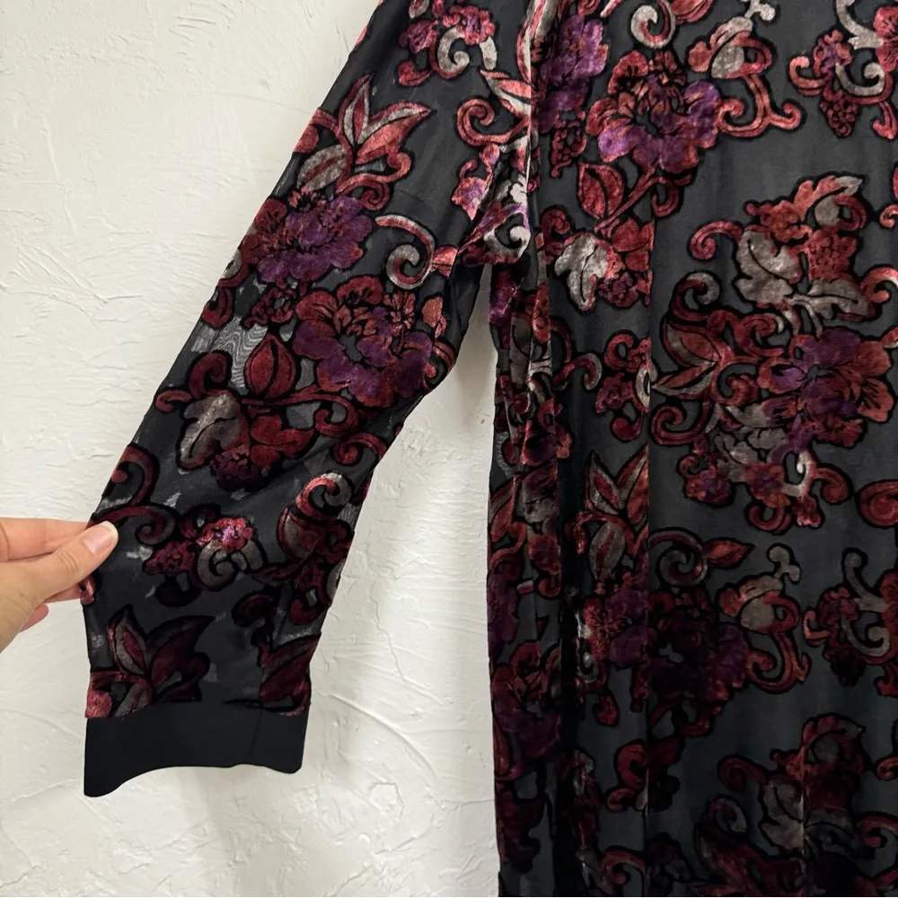 Vintage Dressbarn Black Sheer Velvet Paisley Tunic Blouse Womens 22W Button Fall - Image 15